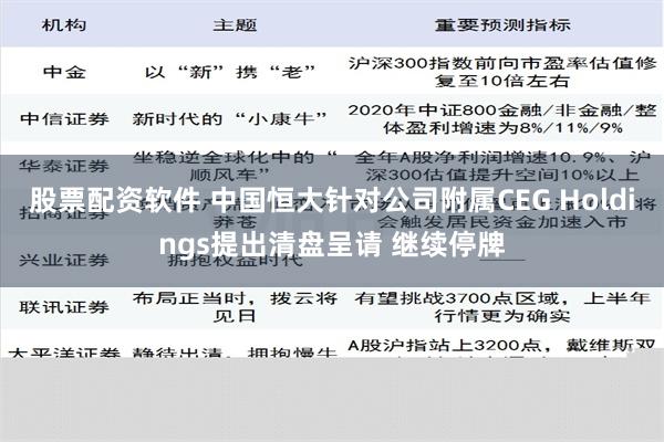 股票配资软件 中国恒大针对公司附属CEG Holdings提出清盘呈请 继续停牌